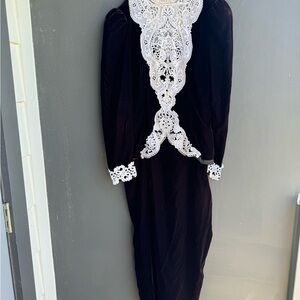 Jessica McClintock Vintage Velvet Dress with White Lace Appliqué